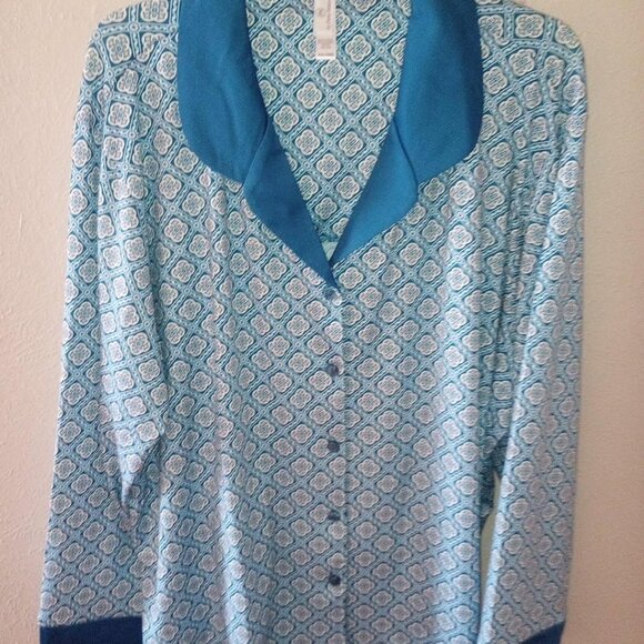 Flora Nikrooz Womens Plus Size XXL 2 Piece Satin Trim Teal Pajama Set NWT - Picture 3 of 4